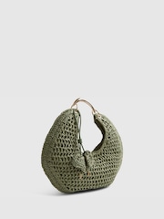 River Island Green Raffia Metal Handle Scoop Bag - Image 4 of 6
