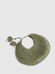 River Island Green Raffia Metal Handle Scoop Bag - Image 5 of 6