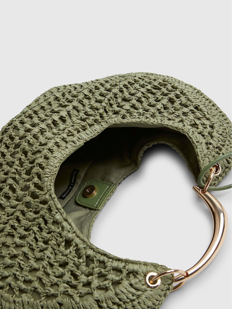 River Island Green Raffia Metal Handle Scoop Bag - Image 6 of 6 River Island Green Raffia Metal Handle Scoop Bag - Image 6 of 6