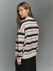adidas originals Beige Knit Essentails Striped Crew Neck Jumper - Image 4 of 6