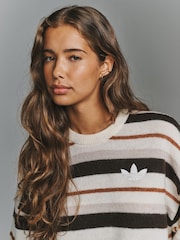 adidas originals Beige Knit Essentails Striped Crew Neck Jumper - Image 5 of 6