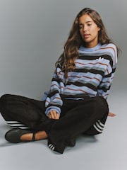 adidas originals Violet Purple Knit Essentails Striped Crew Neck Jumper - Image 3 of 5