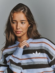 adidas originals Violet Purple Knit Essentails Striped Crew Neck Jumper - Image 4 of 5