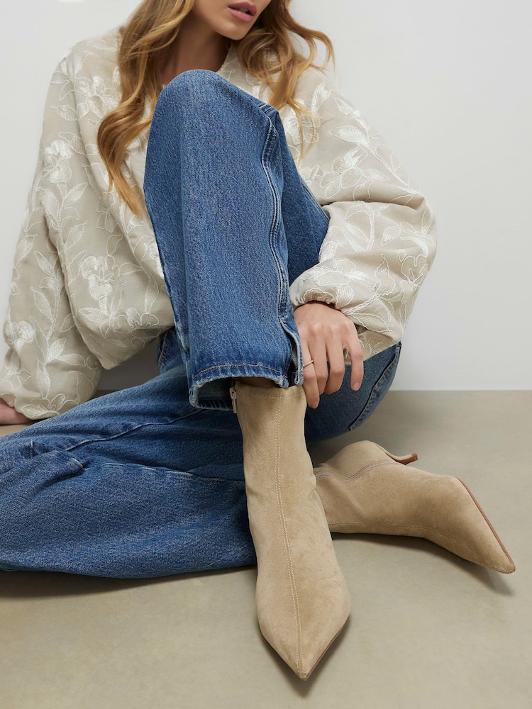 River Island Brown Faux Suede Pointed Toe Sock Boots - Image 1 of 6