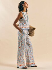River Island Blue Printed Linen Wide Leg Trousers - Image 3 of 4