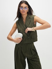 River Island Green Sleeveless Boxy Pinstripe Waistcoat - Image 1 of 3