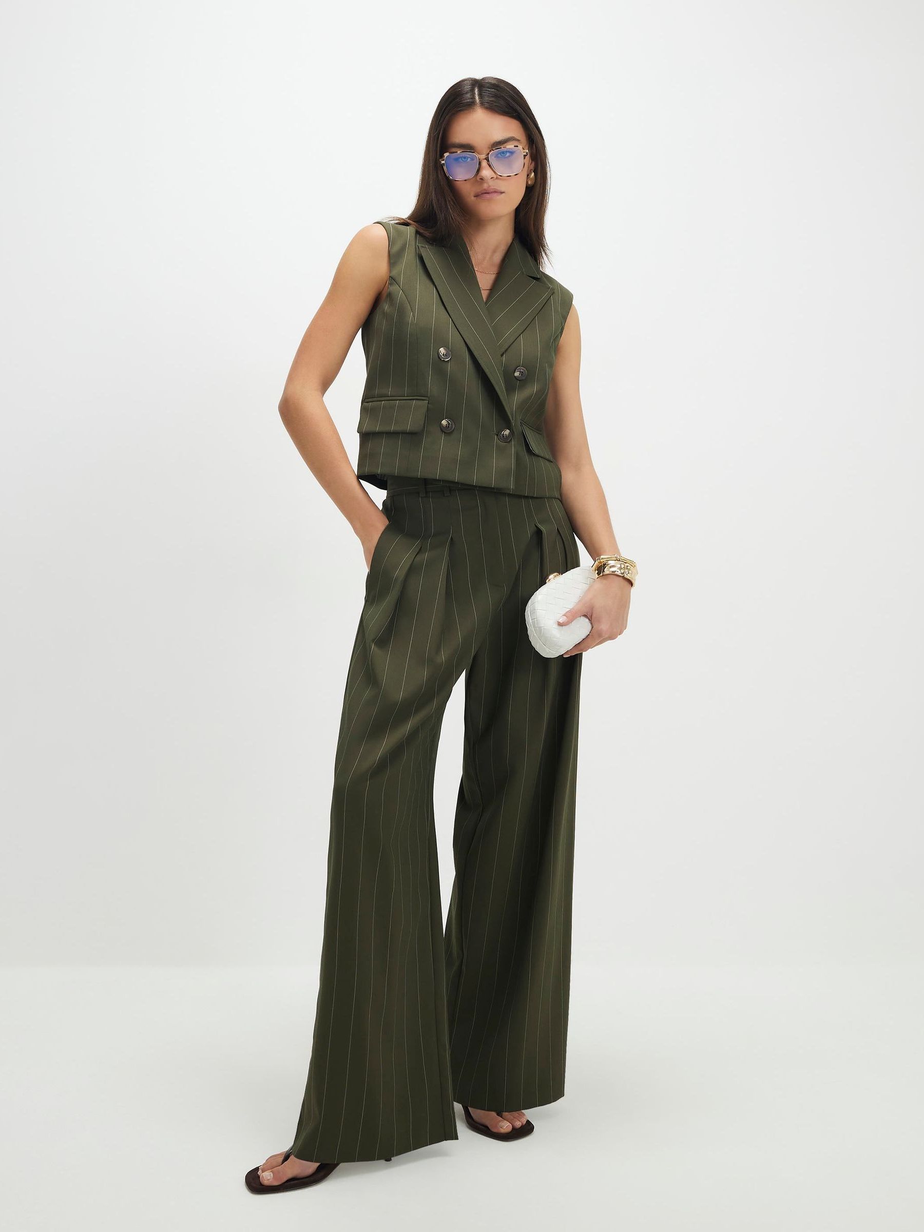 Buy River Island Green Sleeveless Boxy Pinstripe Waistcoat from