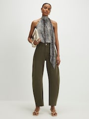 River Island Green Seamed Raw Hem High Rise Barrel Jeans - Image 1 of 4