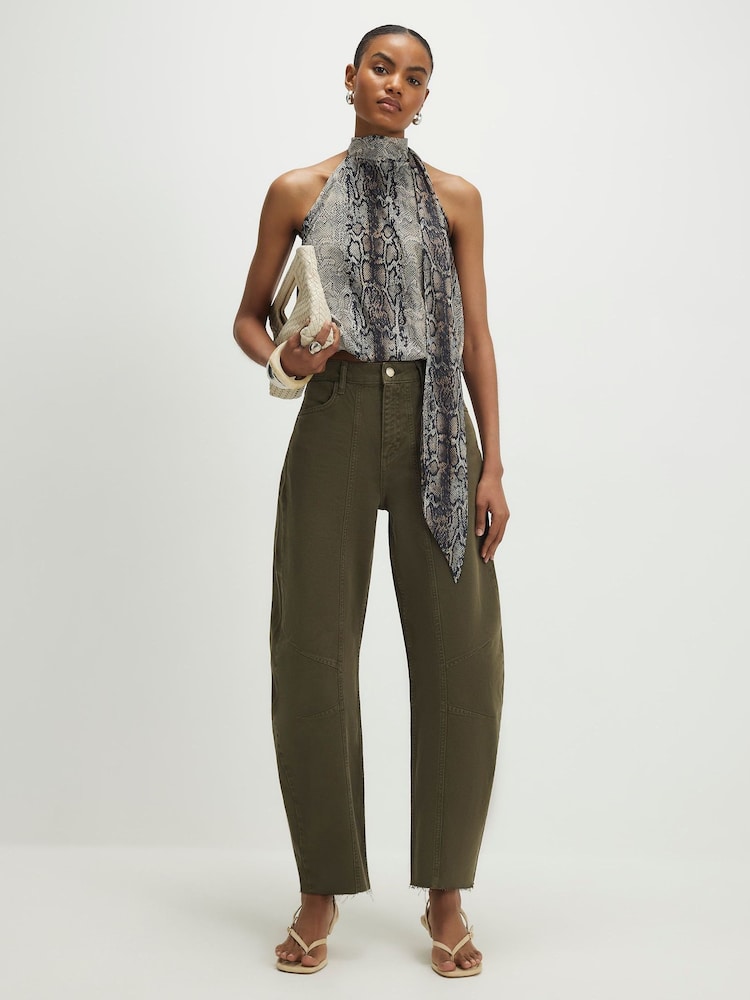 River Island Green Seamed Raw Hem High Rise Barrel Jeans - Image 1 of 4
