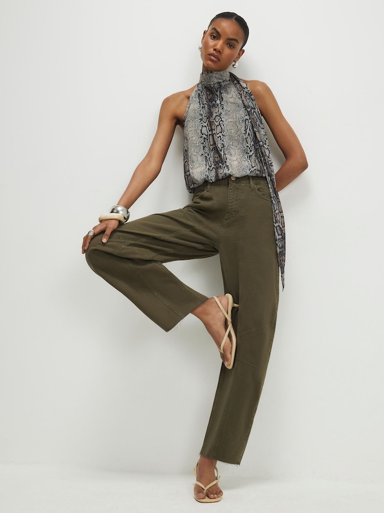 River Island Green Seamed Raw Hem High Rise Barrel Jeans - Image 2 of 4