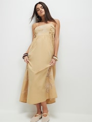 River Island Natural Cutwork Tie Side Midi Dress - Image 1 of 4