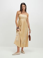 River Island Natural Cutwork Tie Side Midi Dress - Image 3 of 4