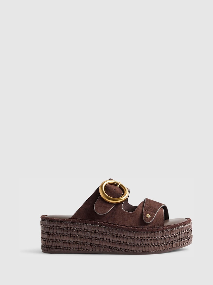 River Island Brown Wide Fit Ring Buckle Wedge Sandals - Image 2 of 6 River Island Brown Wide Fit Ring Buckle Wedge Sandals - Image 2 of 6