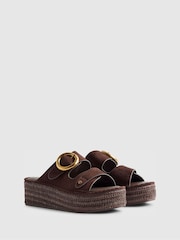 River Island Brown Wide Fit Ring Buckle Wedge Sandals - Image 3 of 6