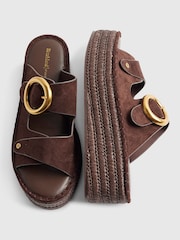 River Island Brown Wide Fit Ring Buckle Wedge Sandals - Image 4 of 6