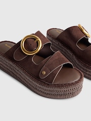 River Island Brown Wide Fit Ring Buckle Wedge Sandals - Image 6 of 6