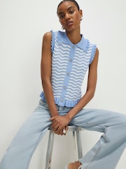 River Island Blue Stripe Collared Knitted Tank Top - Image 1 of 4
