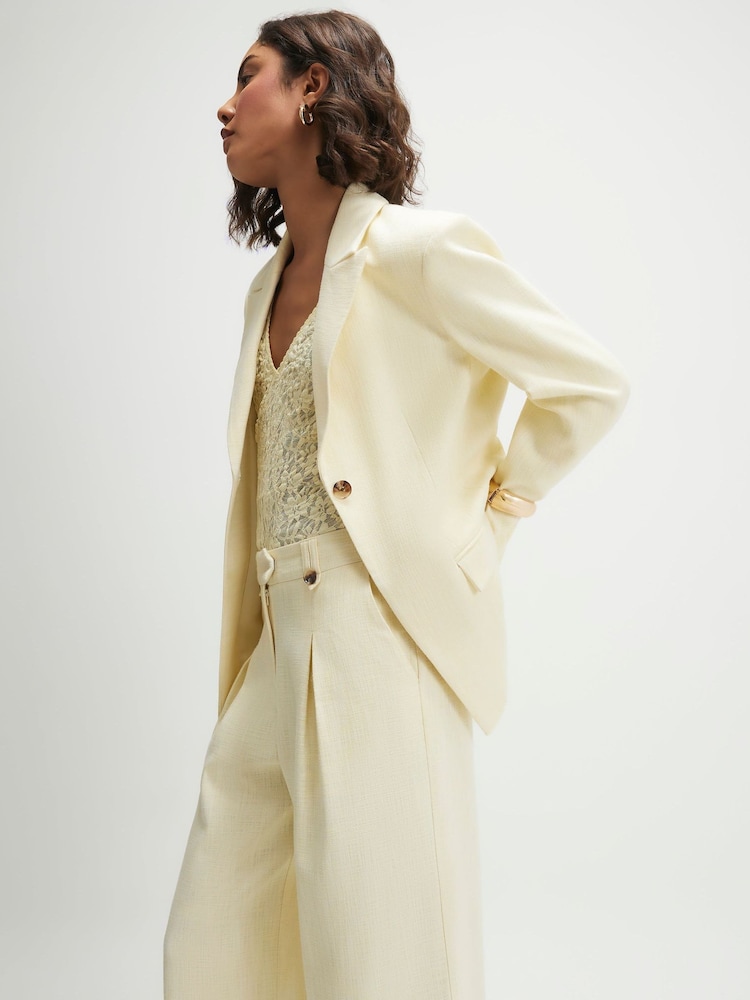 River Island Yellow Textured Cinched Blazer - Image 1 of 4 River Island Yellow Textured Cinched Blazer - Image 1 of 4