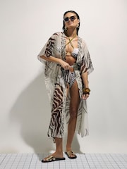 River Island Cream Zebra Print Kimono Cover-Up - Image 1 of 4