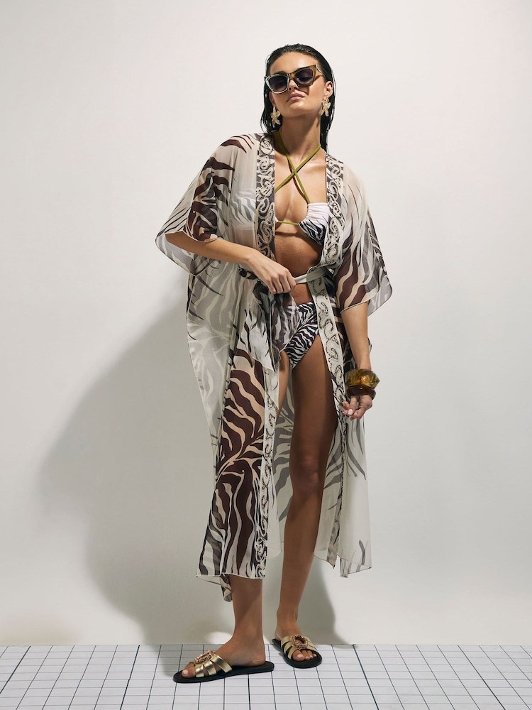 River Island Cream Zebra Print Kimono Cover-Up - Image 1 of 4