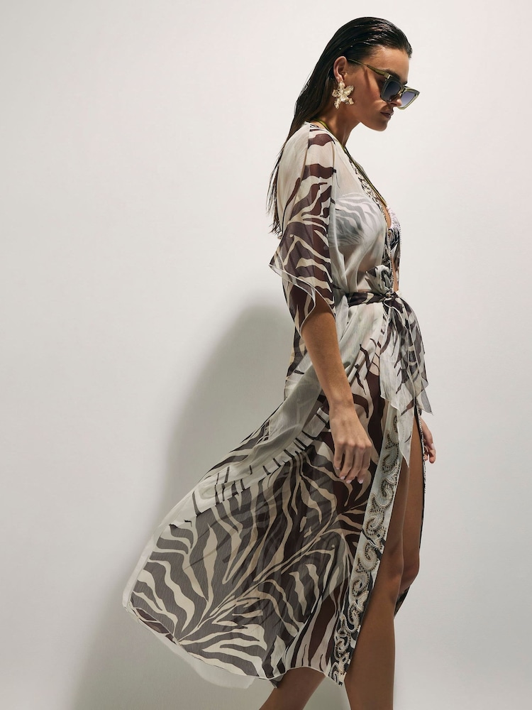 River Island Cream Zebra Print Kimono Cover-Up - Image 2 of 4