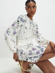 River Island White Long Sleeve Floral Mini Dress - Image 1 of 4