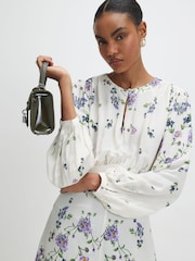 River Island White Long Sleeve Floral Mini Dress - Image 2 of 4