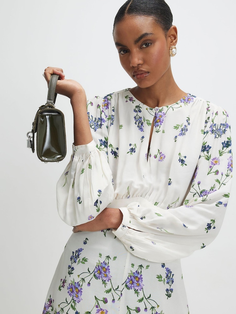 River Island White Long Sleeve Floral Mini Dress - Image 2 of 4