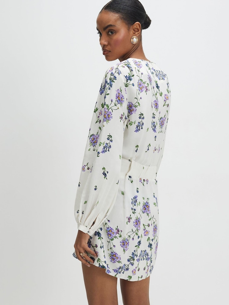 River Island White Long Sleeve Floral Mini Dress - Image 4 of 4