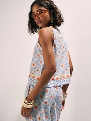 River Island Blue Printed Linen Tank Top - Image 2 of 4