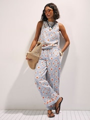 River Island Blue Printed Linen Tank Top - Image 3 of 4