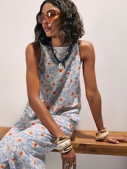 River Island Blue Printed Linen Tank Top - Image 4 of 4