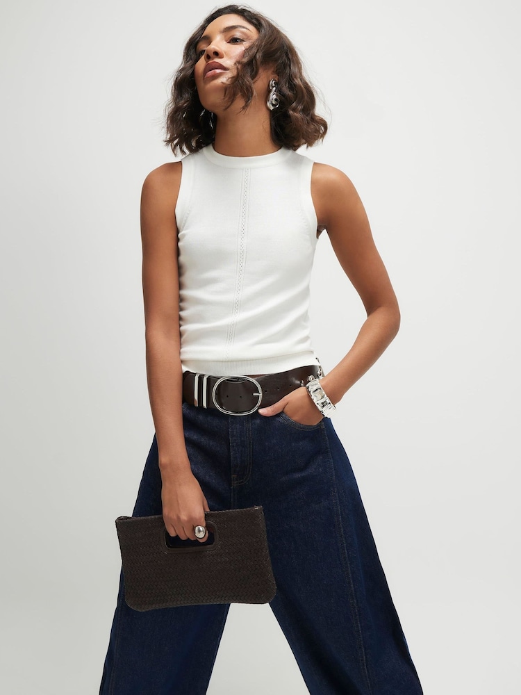 River Island White Sleeveless Clean Knitted Vest Top - Image 1 of 4