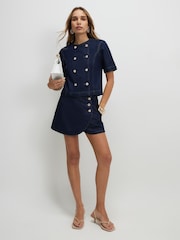 River Island Blue Button Front Denim Skort - Image 1 of 4