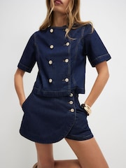 River Island Blue Button Front Denim Skort - Image 3 of 4