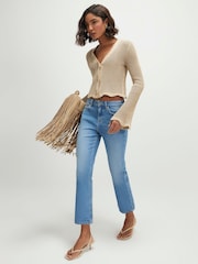 River Island Blue High Rise Cropped Kick Flare Jeans - Image 1 of 4