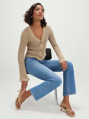 River Island Blue High Rise Cropped Kick Flare Jeans - Image 2 of 4