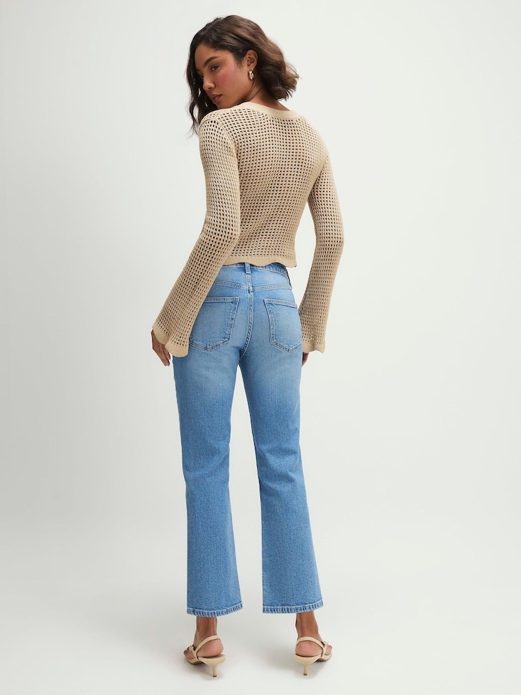 River Island Blue High Rise Cropped Kick Flare Jeans - Image 4 of 4