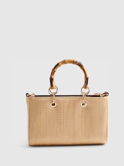 River Island Brown Raffia Gem Flower Tote Bag - Image 3 of 6