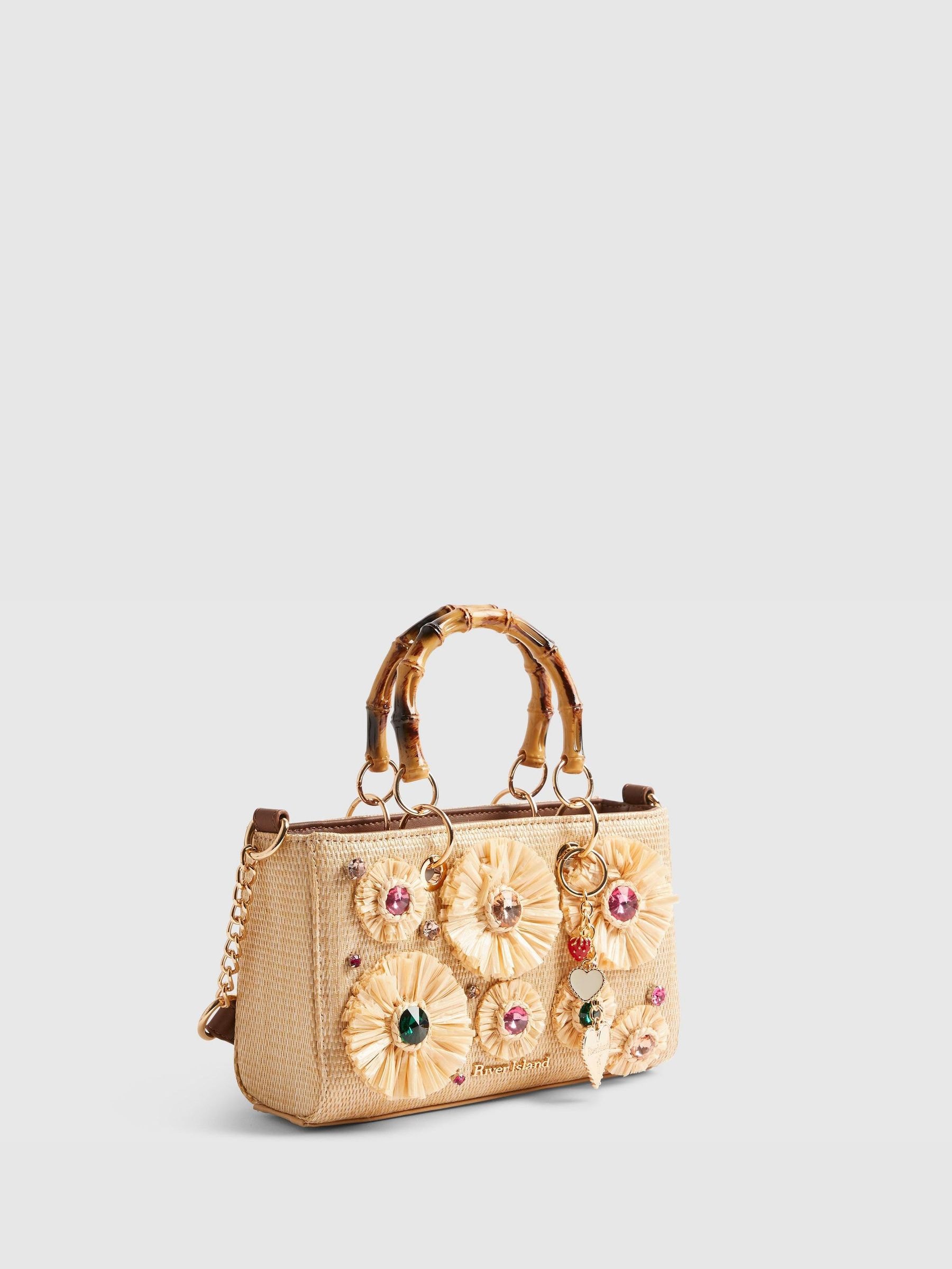 Buy River Island Brown Raffia Gem Flower Tote Bag from Next USA