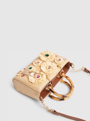 River Island Brown Raffia Gem Flower Tote Bag - Image 5 of 6