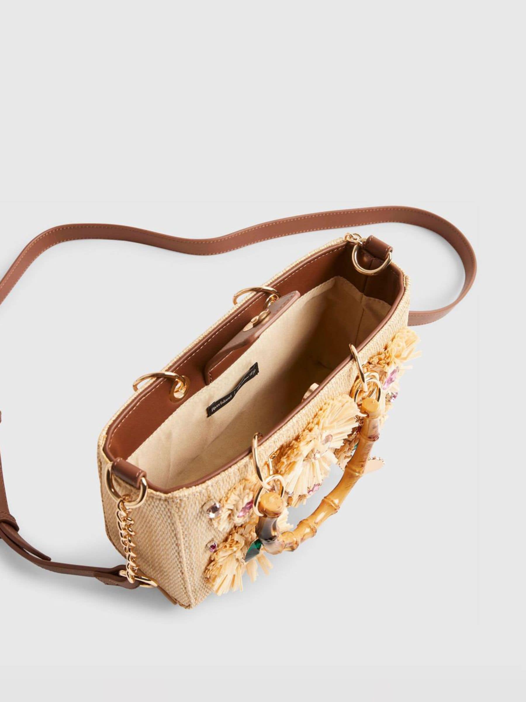 Buy River Island Brown Raffia Gem Flower Tote Bag from Next USA