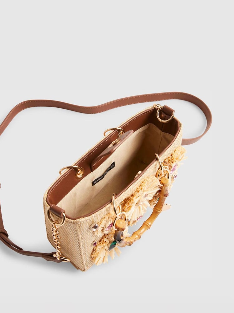 River Island Brown Raffia Gem Flower Tote Bag - Image 6 of 6 River Island Brown Raffia Gem Flower Tote Bag - Image 6 of 6
