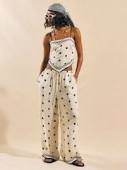 River Island Cream Spot Print Wide Leg Trousers - Image 1 of 4