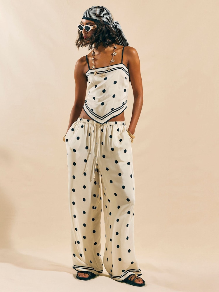 River Island Cream Spot Print Wide Leg Trousers - Image 1 of 4