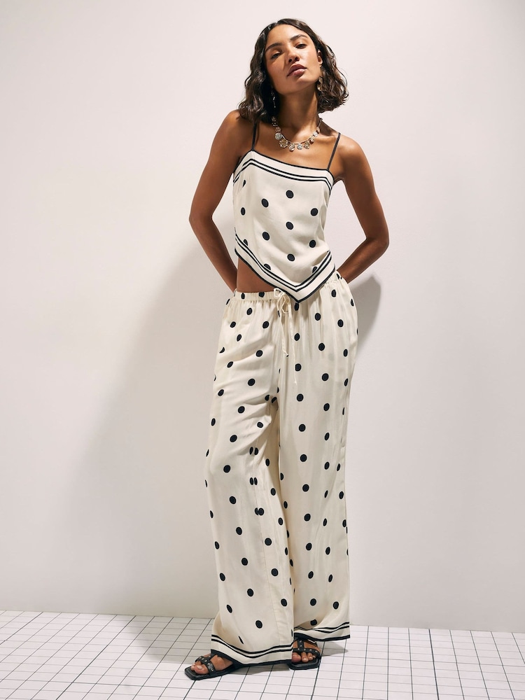 River Island Cream Spot Print Wide Leg Trousers - Image 2 of 4