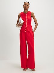 River Island Red Scallop Trim Wide Leg Trousers - Image 1 of 4