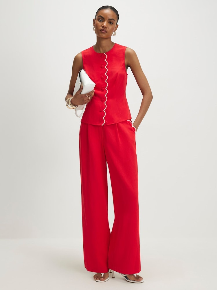 River Island Red Scallop Trim Wide Leg Trousers - Image 1 of 4