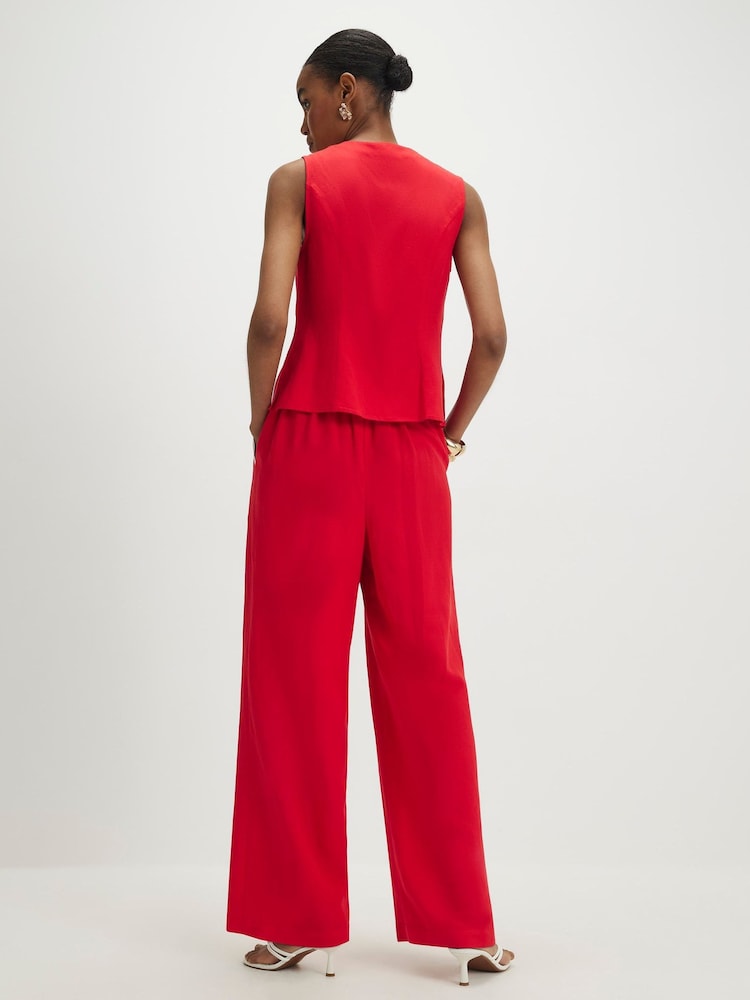 River Island Red Scallop Trim Wide Leg Trousers - Image 2 of 4