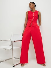 River Island Red Scallop Trim Wide Leg Trousers - Image 3 of 4